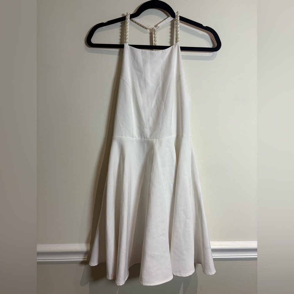 Lulus NWOT Faux Pearl Adore You White Skater Dress Size Small - Picture 6 of 10